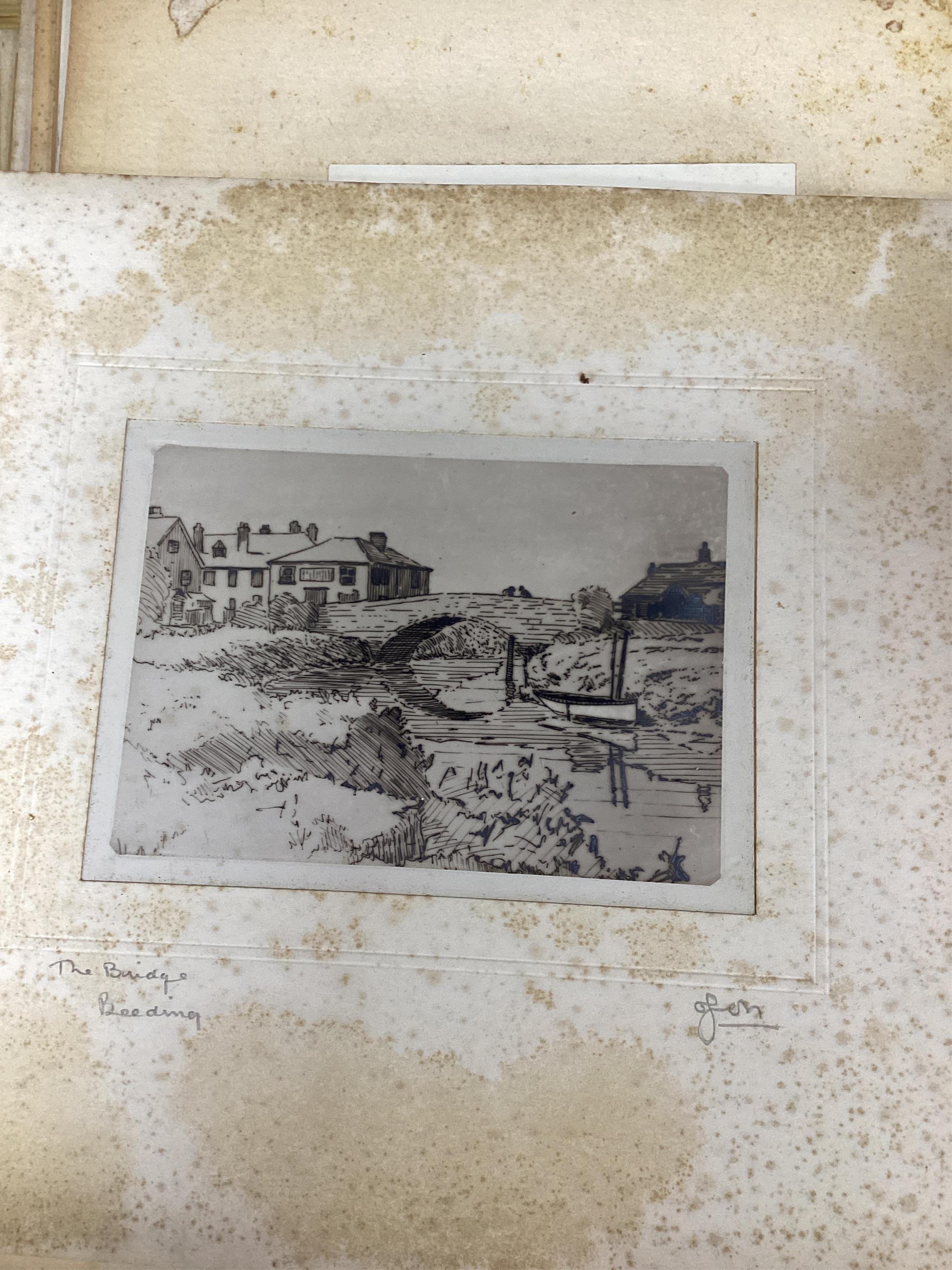 A large collection of various etchings, many signed in pencil, some local views, mounted, unframed